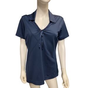 Nike Golf Polo Shirt Womens Medium V-Neck Blue Ribbon Detail Short Sleeve